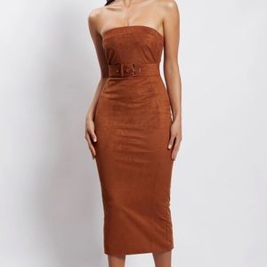 Suede Belted Midi Dress
